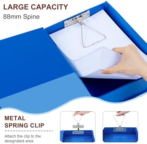 Storage File Boxes 4 Pack, Foldable File Box with Clip, 88mm Spine, Blue - Image 4