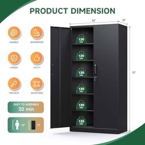 Letaya Metal Garage Storage Cabinets with Lock-72 Tall Tool Organizer Steel Lockers, 5 Adjustable Layers Shelves for Home,Office,Warehouse,Garage,(Black-72“) - Image 3