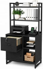 Homieasy Vertical Filing Cabinet with Bookshelf for Home Office, Black by Homieasy