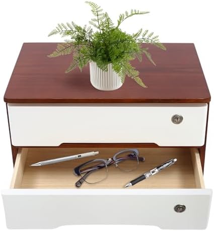 Wooden Desk Organizer with Lockable Drawers, 2-Tier Countertop Storage Cabinet File Cabinet Jewelry Organizer Home Office Supplies Organization Unit (Walnut&White-2 Lock) by LEYSRIS