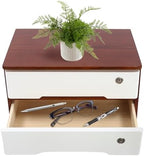 Lockable Desk Organizer Wooden Desktop Drawers Office Flat Files Storage Box Locking Countertop Storage Cabinet (Walnut + White, 2-Tier) by Unknown