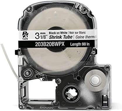 Epson LABELWORKS 203B20BWPX Tape Cartridge - Black on White Shrink Tube Industrial Label Maker Tape - AWG 14-22, 1/8" (3MM) Wide, 8 ft (98") - Image 2
