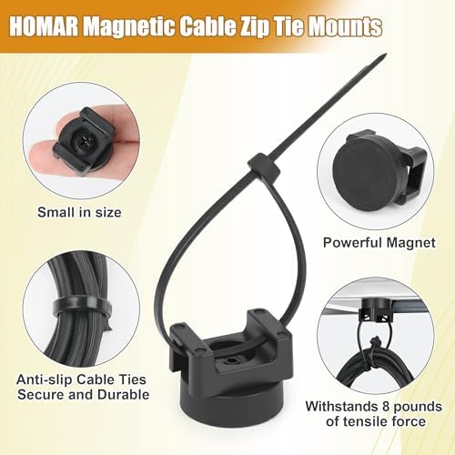 22CM 24 PCS Magnetic Zip Tie Mount Set with 100Pcs Cable Ties 8LBS Strong - Image 2