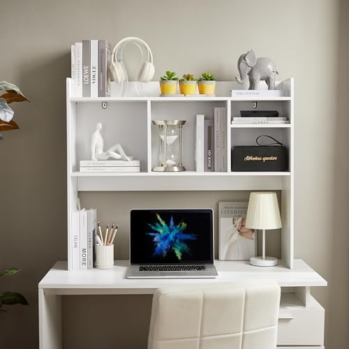 Kovhzcu Desktop Bookshelf with 6 Shelves, Wooden Desk Storage Hutch Organizer, 3-Tier Tabletop Bookcase for Computer Desk, Office, Home, Dorm, Study Room (White) - Image 5