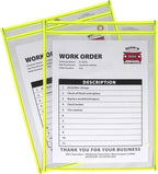 C-Line Neon Stitched Shop Ticket Holders, Yellow, Both Sides Clear, 9 x 12 Inches, 15 per Box (43916) | (Pack of 5) by C-Line
