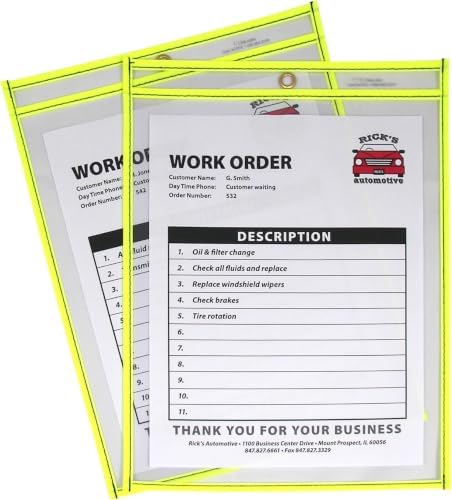 C-Line Neon Stitched Shop Ticket Holders, Yellow, Both Sides Clear, 9 x 12 Inches, 15 per Box (43916) | (Pack of 5) by C-Line