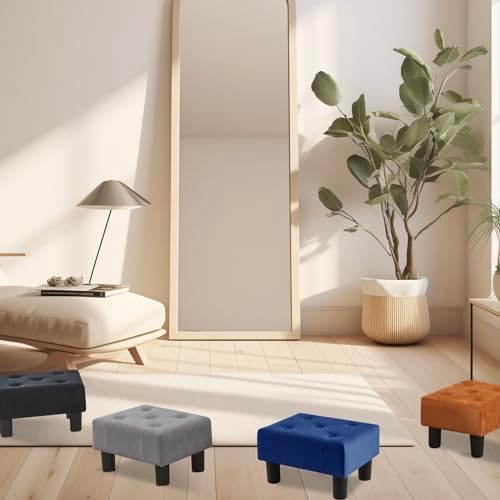 Poofzy Small Foot Stool Ottoman, Velvet Ottoman Foot Rest with Legs, Rectangle Foot Rest for Couch, Footstools and Ottomans Small for Living Room and Entryway (Navy Blue) - Image 2