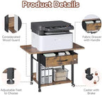 Printer Stand with Storage, 2-Tier Printer Table with Locking Wheels, Under Desk Rolling Table Cart for Home Office, Fit Fax Machine Scanner, Brown - Image 5