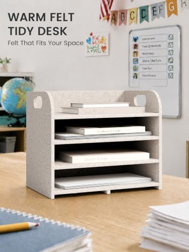 Fluxynara 4-Tier Felt File Organizer with Carry Handles, Oatmeal - Image 6