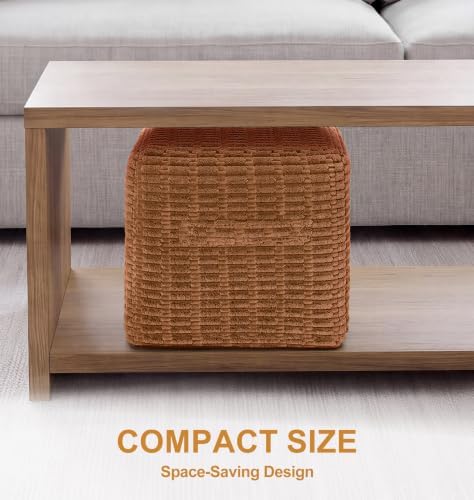 Hobestluk Square Ottoman Pouf Foot Rest Burnt Orange for Couch Living Room - Image 5