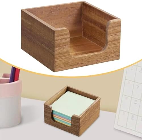 2pcs Acacia Wood Sticky Note Holder for Desk, Rustic Business Card Box Dispenser - Image 4
