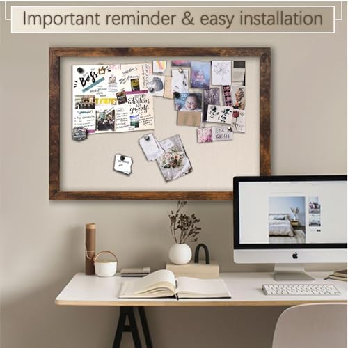 Large Magnetic Bulletin Board 43 x 31 Inch for Wall,Rustic Framed Cork Board with Linen for Home Office School,with 4 Push pins, 4 Magnets - Image 4
