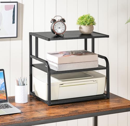 HOOBRO Printer Stand, 3-Tier Desktop Printer Table, Under Desk Printer Storage Office Organizer, Storage Rack with Adjustable Shelf, for Home Office, Kitchen, Living Room, Black BB06PS01 - Image 4