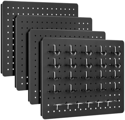 Pegboard Organizer Kit, 4 Pack 12 x 16 in Metal Panels with 6 Bins, Black by PHXGrove