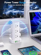 15FT Power Strip Tower Surge Protector, 12 Wide Spaced Outlets, 4 USB - Image 5