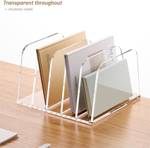 YUXUN Clear Acrylic Desktop File Sorter Organizer,Upright File Organizer, 5-Section Bookshelf for Home Office & Classroom - Image 2