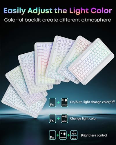Case Keyboard for Samsung Galaxy Tab S10 Lite / S10 FE / S9 FE / S9 / S8 10.9-11 inch Cover - 7 Color Rainbow Change Backlit Detachable Magnetic Keyboard with S Pen Holder with Mouse - Pink - Image 3