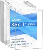 Acrylic Sign Holder 8.5 x 11 Vertical, Wall Mount Document Holder, Clear Plastic Picture Frame with Tape Adhesive and Screws for Office, Home, Store, Restaurant - 12 Pack by Ludery