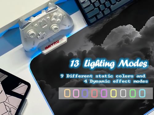JMIYAV White RGB Gaming Mouse Pad 31.5x12 Inch PC XL Large Extended Mousepad Glowing Led Light Up Desk Pad Non-Slip Rubber Base Computer Cool Mouse Mat Desk Accessories Gaming Setup White and Black - Image 3
