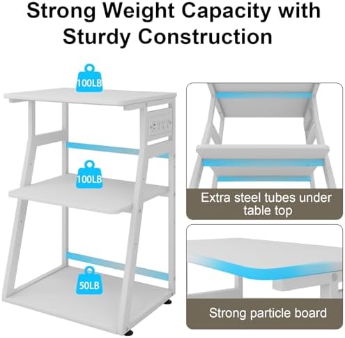 Natwind 3 Tier Large Printer Stand, 24"x20", with Charging Station,White - Image 4