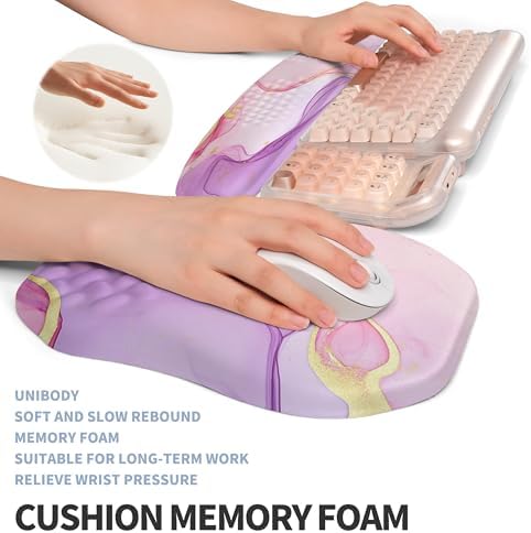 2-in-1 Ergonomic Set, Wave Keyboard Wrist Rest and Massage Slope Mouse Pad Wrist Support, Rebound Memory Foam for Relieve Carpal Tunnel Syndrome and Wrist Pain (Pink Purple Marble) - Image 4