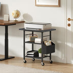 MAHANCRIS 3-Tier Printer Stand, Rolling Printer Table on Wheels, Industrial Storage Stand with Side Pocket, Wooden Tabletop, 2 S-Shaped Hooks, for Home Office, Black PTBK2501 - Image 2
