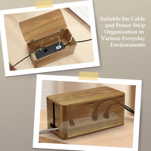 Acacia Wood Cord Management Box, Magnetic Lid, Hide Cable & Cord Organizer - Image 5