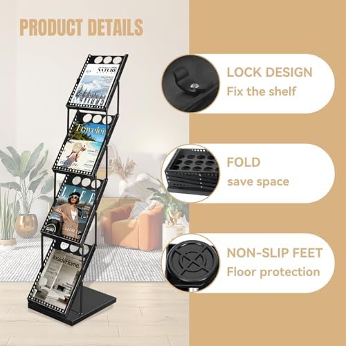 WEWLINE Foldable Magazine Rack, Floor-standing Brochure Display Stand - Image 3