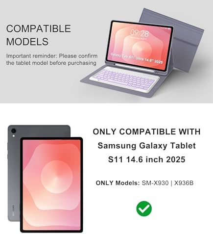 for Samsung Galaxy Tab S11 Ultra 14.6 Inch 2025 Backlit Keyboard Case, Galaxy Tablet S11 Ultra Case Keypad with S Pen Holder, 7-Color Backlight Keyboard for Samsung Tab 14.6'' SM-X930/X936B, Lavender - Image 2