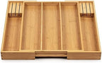 Purawood Kitchen Drawer Organizer with Knife Blocks - Utensil Drawer Organizer for Kitchen, Cutlery Tray & Silverware Organizer, 3-5 Slots - Bamboo Organizer for Utensils & Flatware (Natural) - Image 3