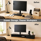 Dual Monitor Stand, 42.5 Inch Wood Monitor Riser with Drawers, 2 Tier Desktop Organizer for Computer Laptop TV, Large Screen Stand for Home Office Desk - Image 7