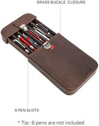 Hiram Vintage Leather 6-Pen Case Large Capacity Pen Holder with Brass Buckle Closure Travel Pouch for Fountain Pens Rollerballs - Image 4