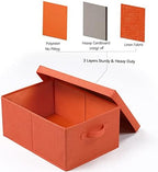 HOONEX Storage Bins with Lids for Organizing, Pack of 2, Storage Boxes with 2 Carrying Handles and Sturdy Heavy Cardboard, 16.5" L x 11.8" W x 7.5" H for Shoes, Books, Clothes, Nursery, Orange - Image 5
