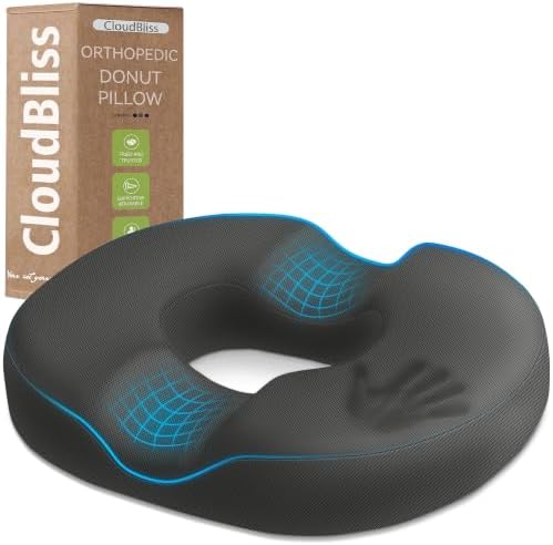 CloudBliss Donut Pillow Stadium Seat Cushion for Tailbone Pain Relief and Hemorrhoids, Memory Foam Seat Chair Cushion, Portable Seat Cushions for Bleachers, Car, Home & Office by CloudBliss