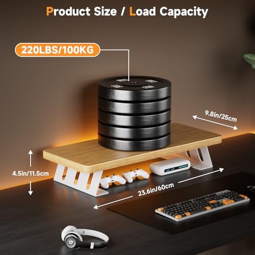 Monitor Stand Riser, 24 Inch Wood Desk Monitor Riser for Laptop/PC/Printer - Image 3
