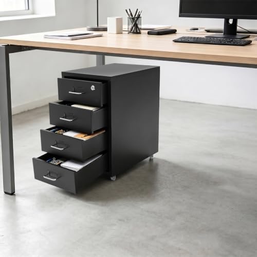 4 Drawer Vertical File Cabinet, Beige Metal File Cabinet with Lock(Black) - Image 6