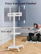 PERLESMITH Rolling White TV Stand for 23–65 Inch TVs up to 99 lbs, Portable TV Stand on Wheels with Height Adjustable Shelf, Outdoor Mobile White TV Cart for Bedroom, Max VESA 400x400mm, PSTVMC04W - Image 4