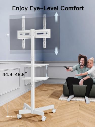 PERLESMITH Rolling White TV Stand for 23–65 Inch TVs up to 99 lbs, Portable TV Stand on Wheels with Height Adjustable Shelf, Outdoor Mobile White TV Cart for Bedroom, Max VESA 400x400mm, PSTVMC04W - Image 4