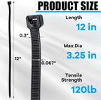 Reallnaive 500 Pack 12 Inch Heavy Duty Zip Ties 120 lb, Black - Image 2
