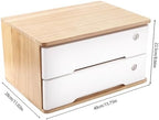 Wooden Desktop Storage Box with Lockable Drawers, Flat File Cabinet Drawer Desktop Storage Box, Countertop Storage Cabinet for Office Home Toiletries Supplies Vanity (natural wood+white, 2 Drawer) - Image 3