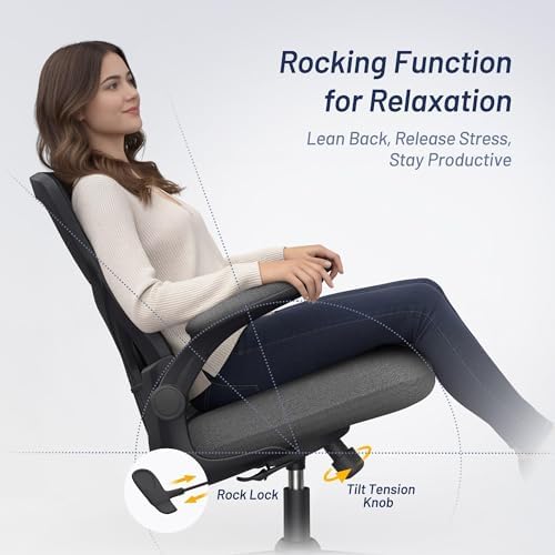 Office Desk Chair for Long Hours & Lower Back Pain Relief – 4“ Thick Molded Foam Cushion, Enhanced Lumbar Support, Padded Flip-up Armrests, Ideal for Office or Study (Dark Gray) - Image 6