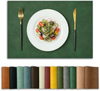 Artoid Mode Green Faux Leather Placemats Set of 8, 12x18 Inch Waterproof Wipeable Heat Resistant Vinyl Place Mats, Reversible Table Mats for Kitchen Dining Decor by ArtoidMode