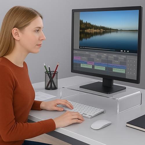 AMT Premium Acrylic Clear Monitor Stand Laptop/PC/Multimedia Monitor Riser for Home Office - Image 4