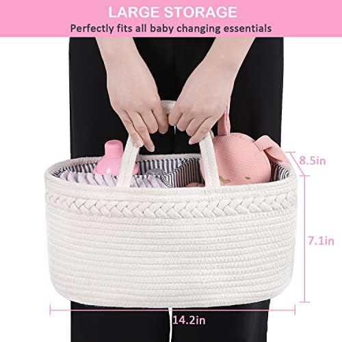 ABenkle Baby Diaper Caddy, Nursery Storage Bin and Car Organizer for Diapers and Baby Wipes, Cotton Rope Diaper Basket Caddy, Changing Table Diaper Storage Caddy (Pack of 2) - Image 3
