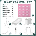 MULSAME Pegboard Combination Kit, Wall Mounted Storage Set with 8 Pegboards & 28 Accessories Hanging, Peg Boards Organizer for Walls Display, Crafts Organization, Kitchen Organizer, 22" x 44" Pink - Image 2