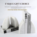 Koville Marble Bookends for Shelves, Large Bookends for Heavy Books, Natural Stone Book Stopper for Books CD Movies, Aesthetic Decorative Book Ends (White) - Image 4