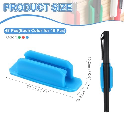 PATIKIL Adhesive Pen Holders, 48 Pack Silicone Flexible, Green/Blue/Red - Image 2