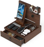 Wood Phone Docking Station, Nightstand Organizer with Drawer by Zaldia