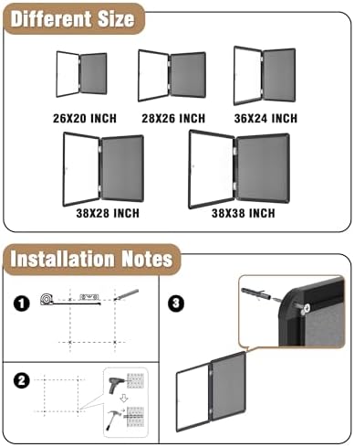 Mifuro 38"x28" Enclosed Bulletin Board, Lockable Weather-Resistant Aluminum Cork Noticeboard for Hospital School & Office, Black Frame w/Grey Flet - Image 4