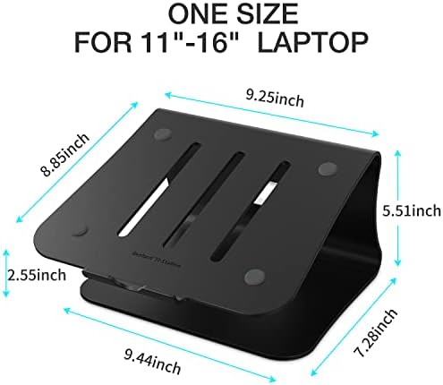 Laptop Stand, Aluminum Notebook Holder Riser Heat-Vent for MacBook Air/Pro, Dell, HP, Lenovo, Microsoft Surface, Samsung 11-16 inches Notebook (Black) - Image 2